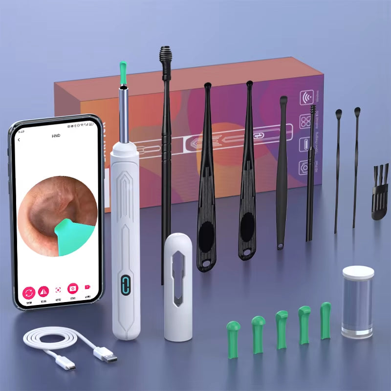 Ear Cleaner with Camera Set HD Ear Sticks Otoscope USB C Charging Endoscope Wax Removal Tool Earpick Ear Cleaning Set NK3 Pro